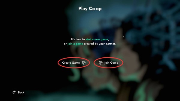 Create Game and Join Game on the Play Co-op screen